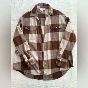 Old Navy Women’s Brown and Cream Lightweight Checkered Button Up Shirt